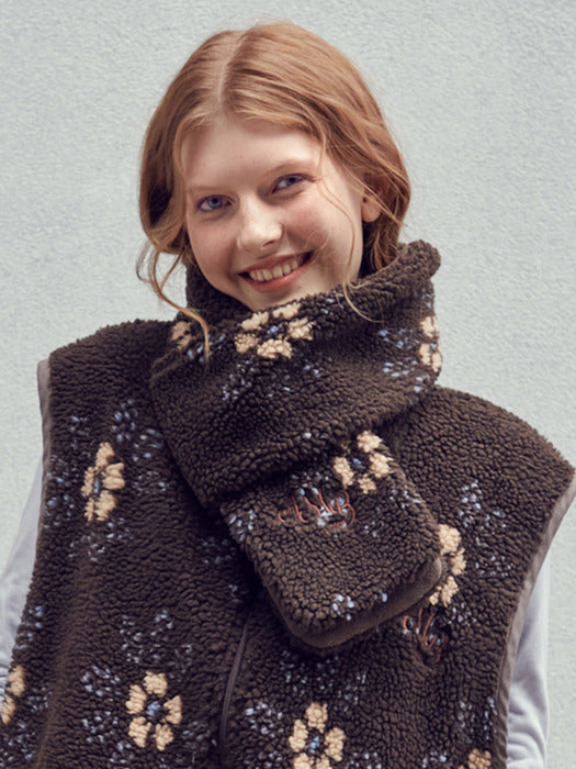 [ambler] Cozy flower Fleece Muffler MOK201 (Brown)