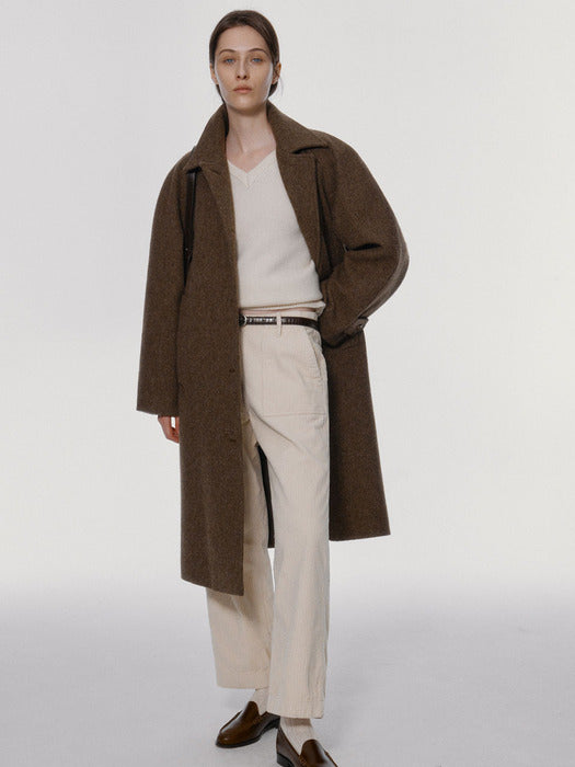 Wool balmacaan coat (Taupe)