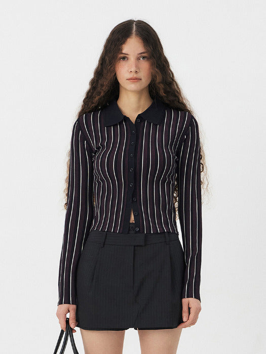 Grove 25Ps Chard Stripe Button Knit