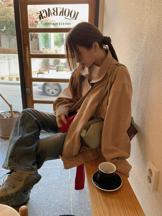 Loeuvre Asymmetric Placket Faux Suede Jacket