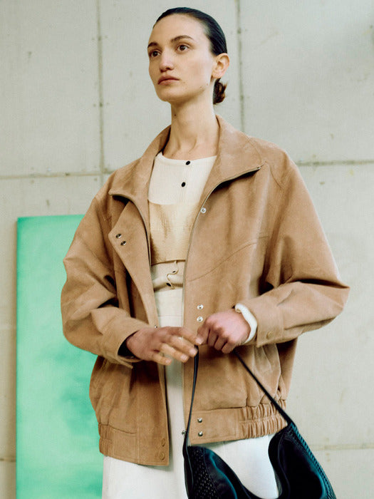 Loeuvre Asymmetric Placket Faux Suede Jacket