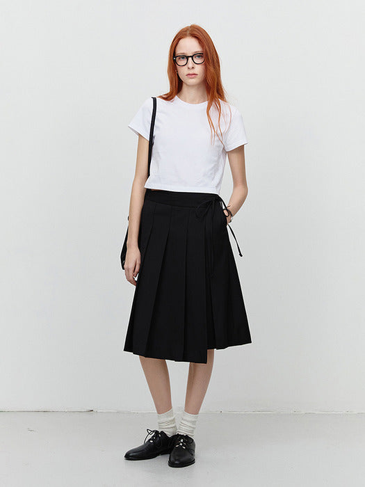 [dunst] RIBBONED WIDE PLEATS SKIRT BLACK_UDSK5A209BK