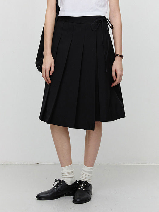 [dunst] RIBBONED WIDE PLEATS SKIRT BLACK_UDSK5A209BK