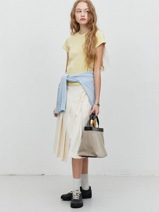 [dunst] RIBBONED WIDE PLEATS SKIRT IVORY_UDSK5A209IV