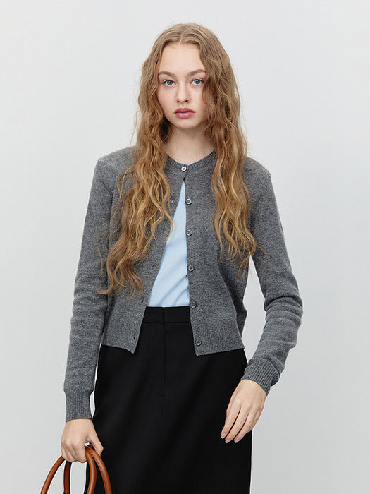 [dunst] ESSENTIAL CREWNECK KNIT CARDIGAN MELANGE GREY_UDSW5A209G2