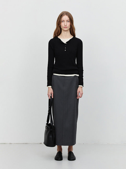 [dunst] BUTTONED ROUND-NECK KNIT TOP BLACK_UDSW5A205BK