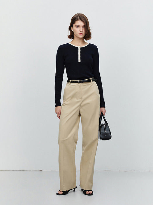 [dunst] BUTTONED ROUND-NECK KNIT TOP NAVY_UDSW5A205N2