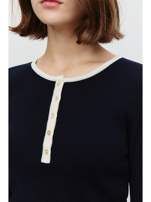 [dunst] BUTTONED ROUND-NECK KNIT TOP NAVY_UDSW5A205N2