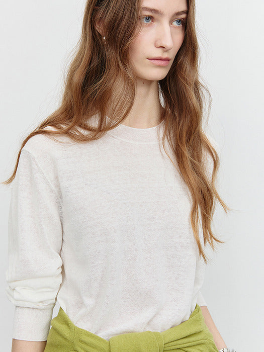 UNISEX SHEER CREWNECK SWEATER IVORY_UDSW5A106IV