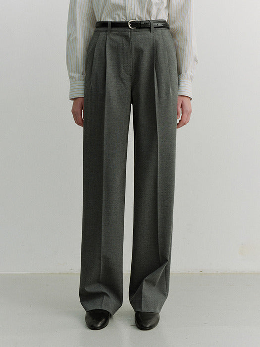 Dunst Double Pleated Slacks Melange Grey