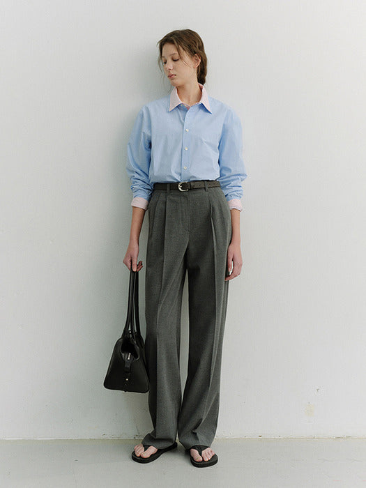 Dunst Double Pleated Slacks Melange Grey