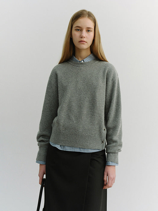 Dunst Unisex Buttoned Crewneck Sweater Melange Grey