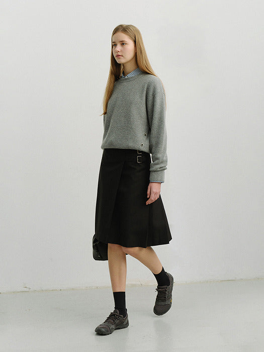 [dunst] UNISEX BUTTONED CREWNECK SWEATER MELANGE GREY_UDSW6A107G2