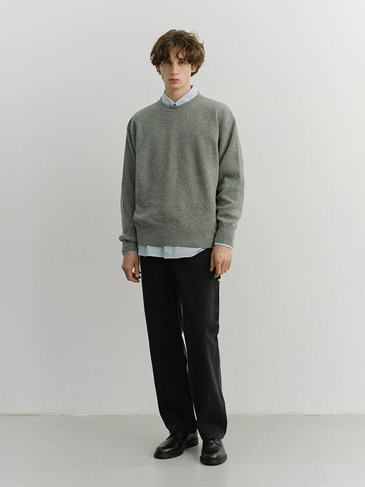[dunst] UNISEX BUTTONED CREWNECK SWEATER MELANGE GREY_UDSW6A107G2