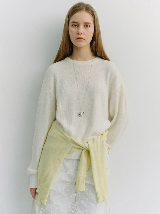 [dunst] UNISEX BUTTONED CREWNECK SWEATER IVORY_UDSW6A107I1