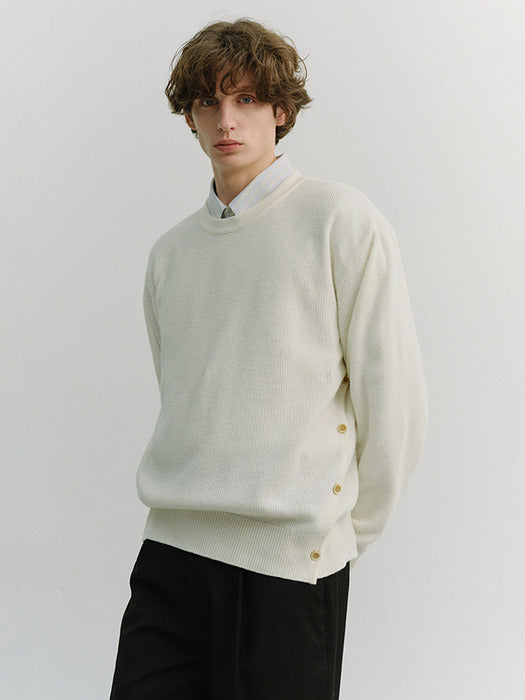 [dunst] UNISEX BUTTONED CREWNECK SWEATER IVORY_UDSW6A107I1