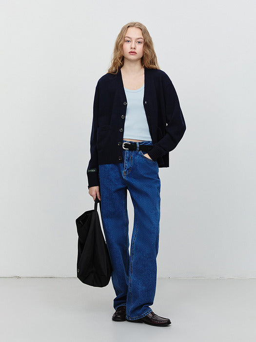 UNISEX ESSENTIAL LOGO KNIT CARDIGAN DEEP NAVY_UDSW5A102N3