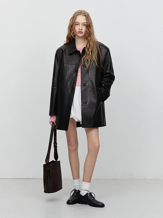 UNISEX LEATHER HALF JACKET BLACK_UDJA5A106BK