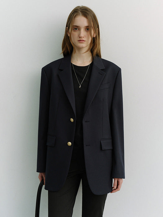 [dunst] UNISEX 2 BUTTON WOOL BLAZER NAVY_UDJA6A102N2