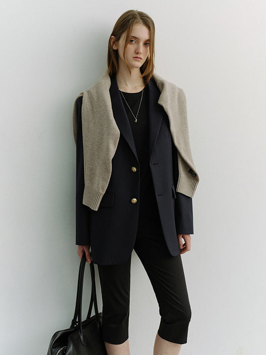 [dunst] UNISEX 2 BUTTON WOOL BLAZER NAVY_UDJA6A102N2