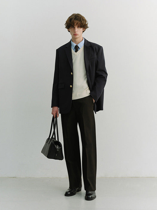 [dunst] UNISEX 2 BUTTON WOOL BLAZER NAVY_UDJA6A102N2