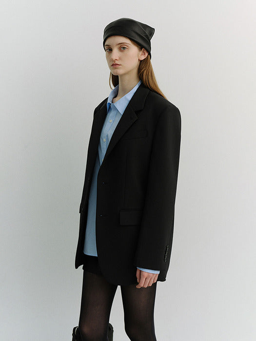 [dunst] UNISEX 2 BUTTON WOOL BLAZER BLACK_UDJA6A102BK