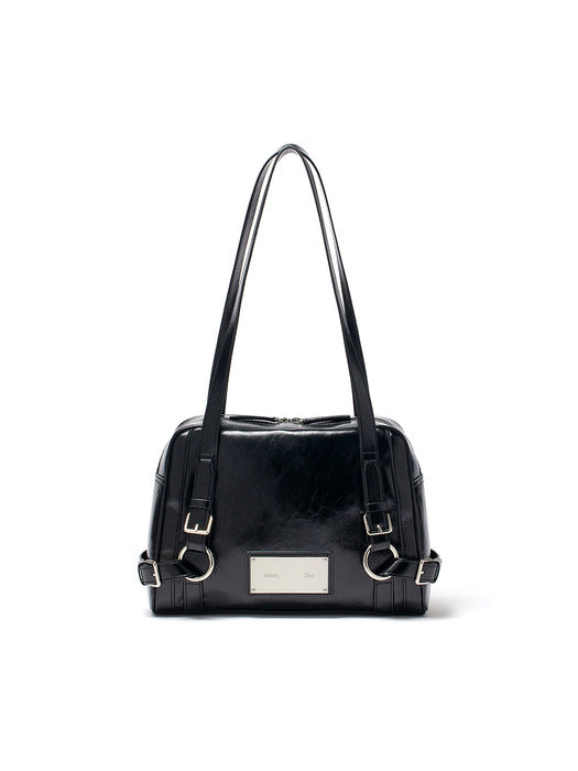 BIKER DETAIL SQUARE SHOULDER BAG IN BLACK