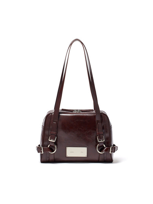 BIKER DETAIL SQUARE SHOULDER BAG IN DARK BROWN