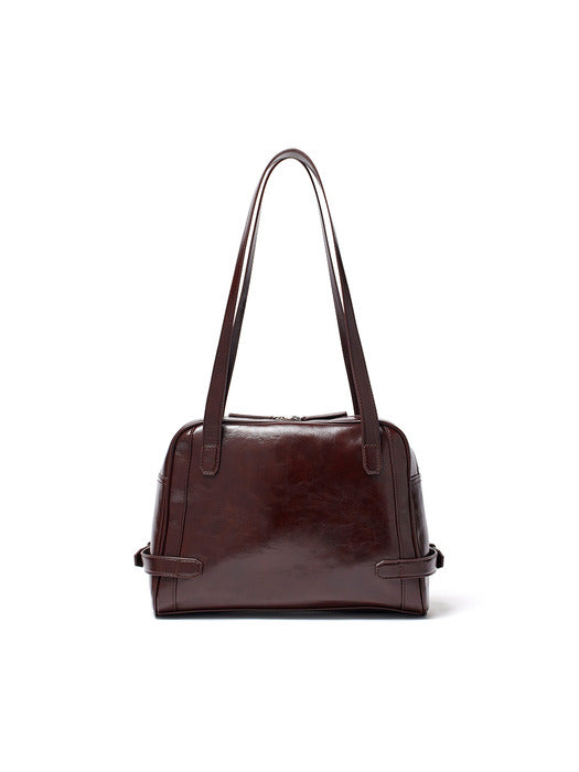 BIKER DETAIL SQUARE SHOULDER BAG IN DARK BROWN