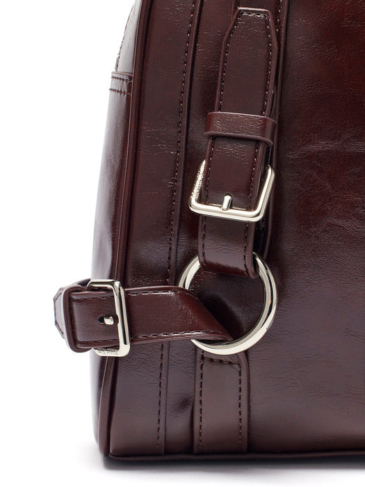 BIKER DETAIL SQUARE SHOULDER BAG IN DARK BROWN