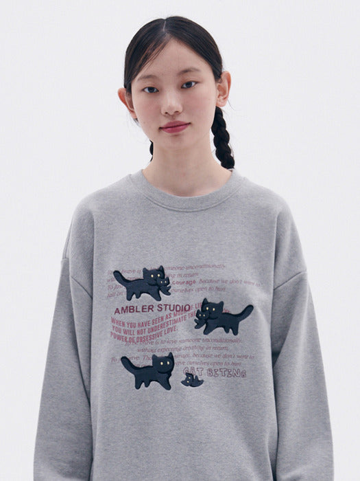 [ambler] The adventures of a cat Sweatshirts AMM1302 (Melange)