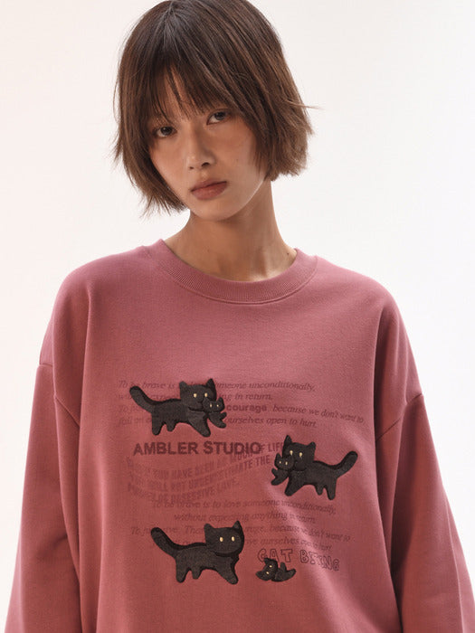 [ambler] The adventures of a cat Sweatshirts AMM1302 (Pink)