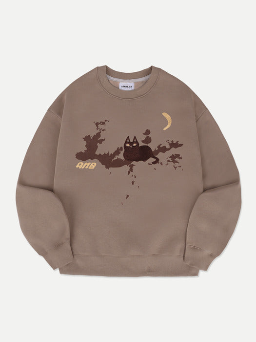 [ambler] Forest cat Sweatshirts AMM1303 (Mocha)
