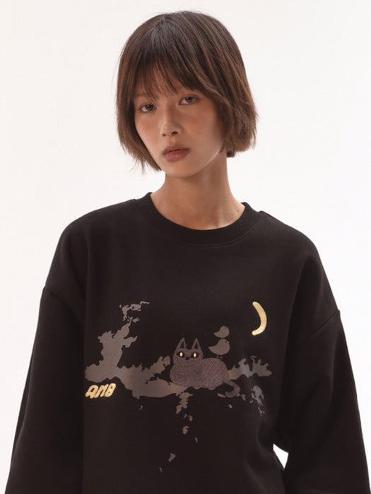 [ambler] Forest cat Sweatshirts AMM1303 (Black)