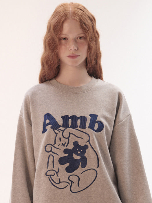 [ambler] Cozy cat Sweatshirts AMM1305 (Melange)