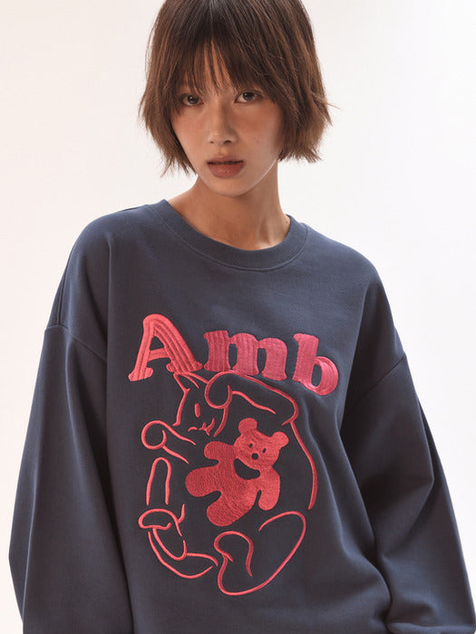 [ambler] Cozy cat Sweatshirts AMM1305 (Navy)
