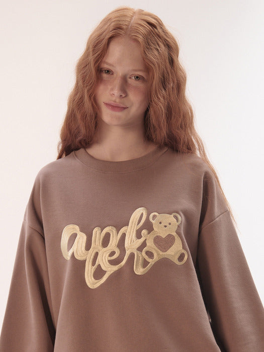 [ambler] Heart bear Sweatshirts AMM1306 (Mocha)