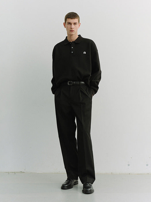 Dunst Unisex Leather Logo Collared T-Shirt Black