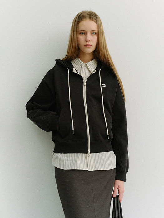 Dunst Unisex Leather Logo Zip-UP Hoodie Black