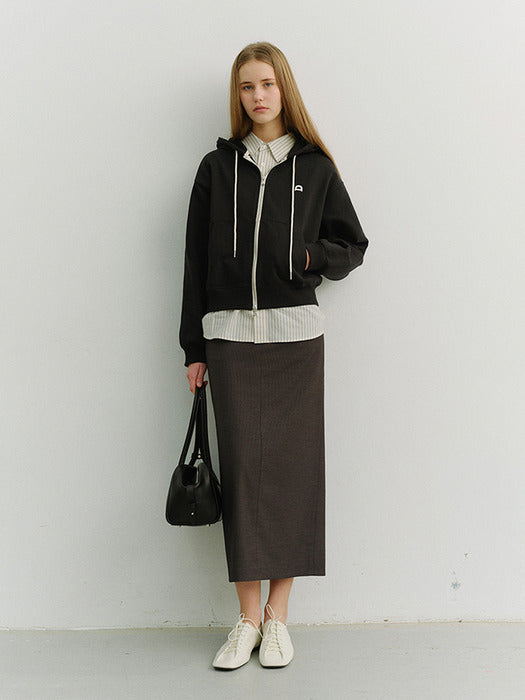 Dunst Unisex Leather Logo Zip-UP Hoodie Black