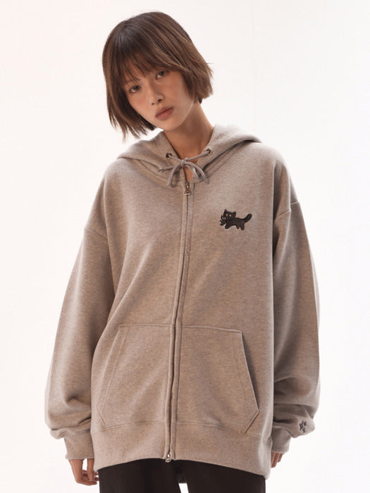 [ambler] Black cat Hoodie Zip-Up Jacket AZIP802 (Melange)