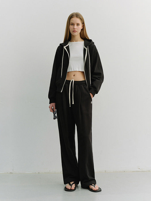 Dunst Unisex Leather Logo Wide Sweat Pants Black