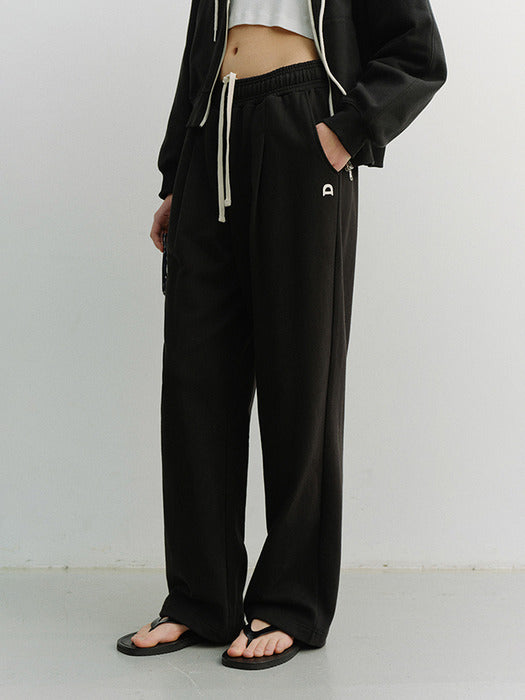 Dunst Unisex Leather Logo Wide Sweat Pants Black