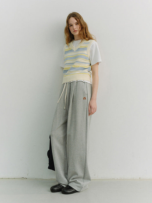 Dunst Unisex Leather Logo Wide Sweat Pants Melange Grey