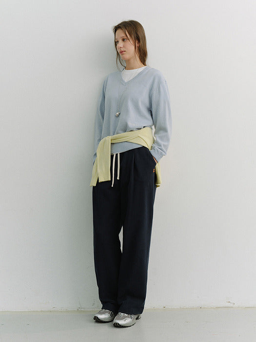 Dunst Unisex Leather Logo Wide Sweat Pants French Navy