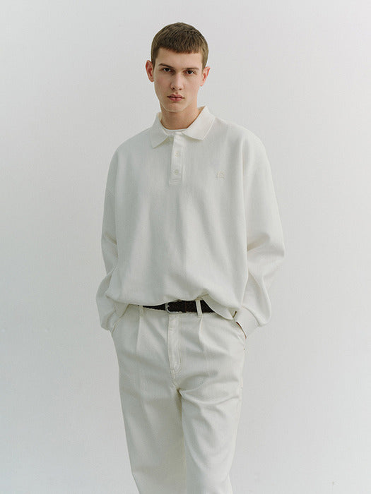 Dunst Unisex Leather Logo Collared T-Shirt White