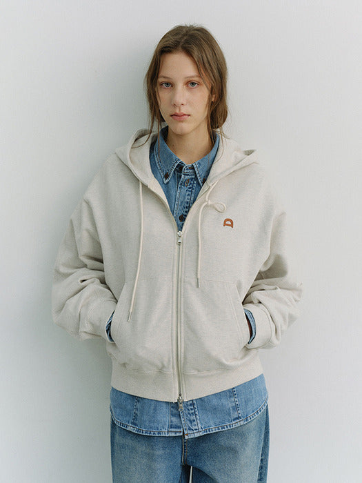 [dunst] Unisex Leather Logo Zip-UP Hoodie Oatmeal MELANGE_UDTS6A108I1