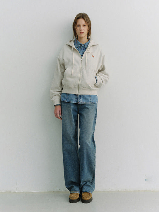 [dunst] Unisex Leather Logo Zip-UP Hoodie Oatmeal MELANGE_UDTS6A108I1