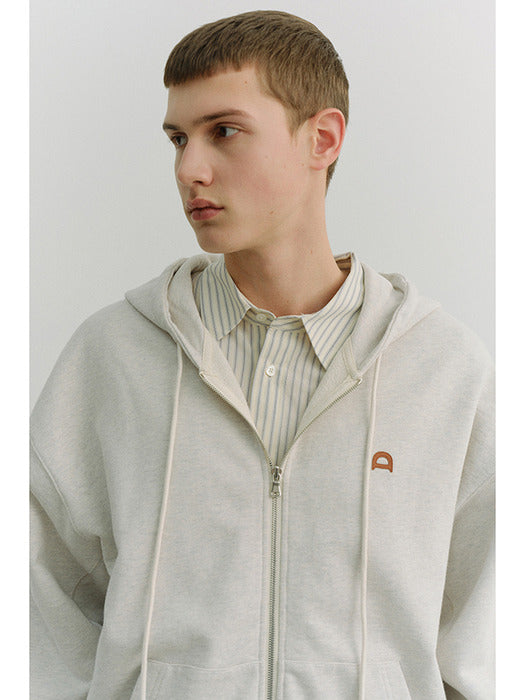 [dunst] Unisex Leather Logo Zip-UP Hoodie Oatmeal MELANGE_UDTS6A108I1