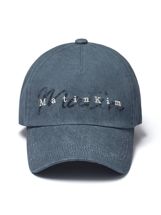 COTTON WASHED CRACK LOGO BALL CAP IN BLUE